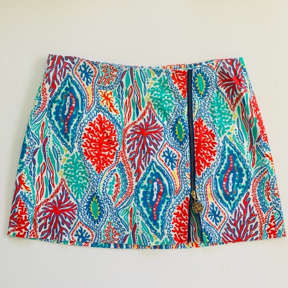 Lilly Pulitzer Pants - Lilly Pulitzer Auden Jarvey Skort Let Minnow Coral Front Zipper‎ sz 0 Cotton